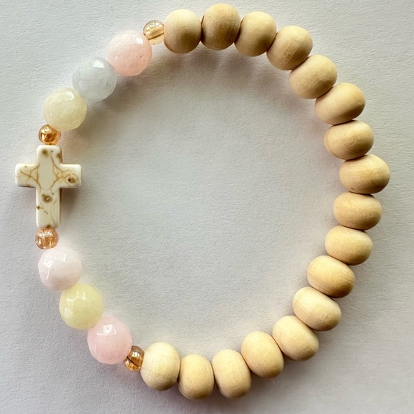 *sold out* Simply Swank Bracelet - 7” Stretchy, Raw Wood & Quartz - Picture 3 of 7